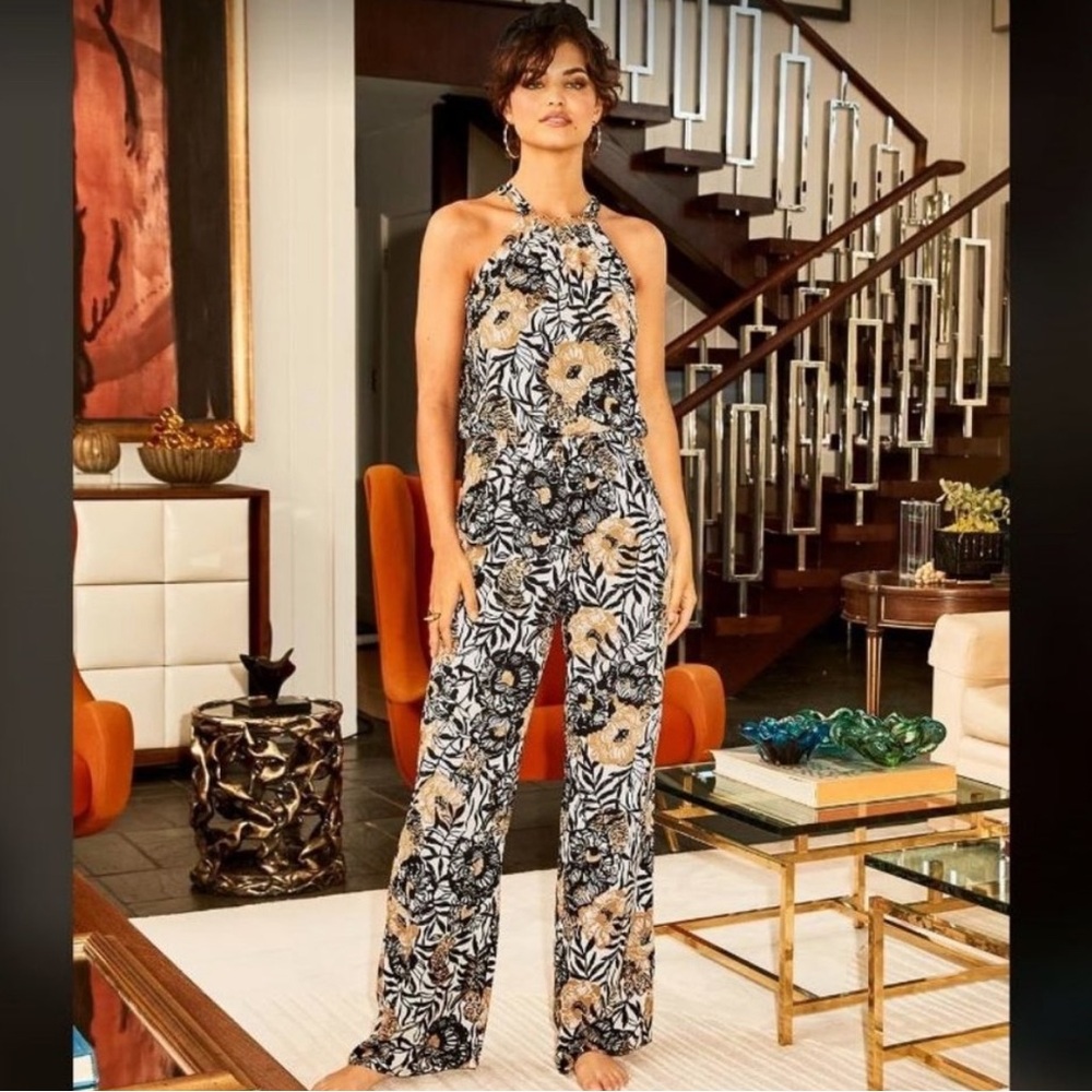 Lilly Pulitzer Julien Halter Jumpsuit in Onyx/Peony Party NWT - Size Small